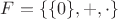 $F = \{\{0\}, +, \cdot\}$