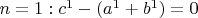 $n=1: c^1-(a^1+b^1)=0$
