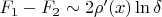 $F_1-F_2 \sim 2\rho'(x)\ln\delta$