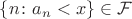 $\{n\colon a_n<x\}\in \mathcal F$