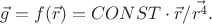 $\vec{g} =  f(\vec{r}) = CONST\cdot \vec{r}/\vec{r^{4}}.$
