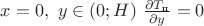 $x=0,~y\in(0;H)~\frac{\partial T_{\text{п}}}{\partial y}=0$