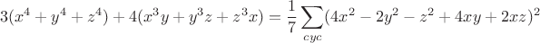 $$3(x^4+y^4+z^4)+4(x^3y+y^3z+z^3x)=\frac{1}{7}\sum_{cyc}(4x^2-2y^2-z^2+4xy+2xz)^2$$