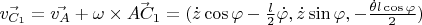 $\vec{v_{C_1}}=\vec{v_A}+\omega\times\vec{AC_1}=(\dot{z}\cos\varphi-\frac{l}{2}\dot{\varphi},\dot{z}\sin\varphi,-\frac{\dot{\theta}l\cos\varphi}{2})$