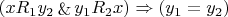 $(xR_1y_2 \mathop{\&} y_1R_2x) \Rightarrow (y_1 = y_2)$