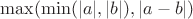 $\max(\min(\vert a \vert, \vert b \vert), \vert a-b \vert )$