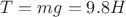 $\[T = mg = 9.8H\]$