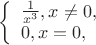 $
\left\{ \begin{array}{l}
\frac 1 {x^3} , x \neq 0 ,\\
0, x = 0,
\end{array} \right.
$