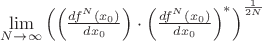 $\lim\limits_{N\to\infty}\left(\left(\frac{df^N(x_0)}{dx_0}\right)\cdot\left(\frac{df^N(x_0)}{dx_0}\right)^{*}\right)^{\frac{1}{2N}}$
