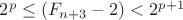 $2^p \leq  (F_{n+3}-2)< 2^{p+1}$