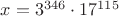 $x=3^{346}\cdot 17^{115}$