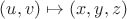 $(u, v)\mapsto(x,y,z)$