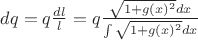 $dq = q\frac{dl}{l} = q\frac{ \sqrt{1+g(x)^2} dx}{\int \sqrt{1+g(x)^2} dx}$