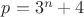 $p=3^n+4$