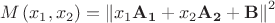 $$M\left(x_1,x_2\right)=\left\|x_1\mathbf{A_1}+x_2\mathbf{A_2}+\mathbf{B}\right\|^2$$