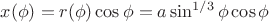 $x(\phi)=r(\phi)\cos\phi=a\sin^{1/3}\phi\cos\phi$