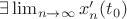 $\exists \lim_{n\to \infty}x_n'(t_0)$