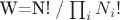 W=N!\;/\;\prod _{i}N_{i}!