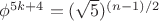 $\phi^{5k+4}=(\sqrt 5 )^{(n-1)/2}$