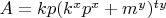 $A=kp(k^xp^x+m^y)^{ty}$