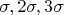 $\sigma, 2\sigma, 3\sigma$