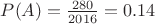 $P(A)=\frac {280} {2016}=0.14$