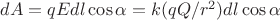$dA = q E dl \cos \alpha = k (qQ/r^2) dl \cos \alpha$ $dA = q E dl \cos \alpha = k (qQ/r^2) dl \cos \alpha$