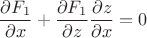 $$\frac{\partial F_1}{\partial x}+\frac{\partial F_1}{\partial z} \frac{\partial z}{\partial x}=0$$