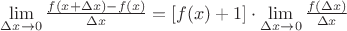 $\lim\limits_{\Delta x\to 0}{\frac{f(x+\Delta x)-f(x)}{\Delta x}} = [f(x)+1]\cdot \lim\limits_{\Delta x\to 0}{\frac{f(\Delta x)}{\Delta x}}$