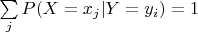 $\sum\limits_jP(X=x_j|Y=y_i)=1$