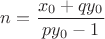$n=\dfrac{x_0+qy_0}{py_0-1}$