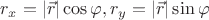 $r_x=|\vec r| \cos \varphi, r_y=|\vec r| \sin \varphi$