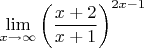 $$\lim_{x\to\infty}\left( \frac{x+2}{x+1}\right)^{2x-1}  $$
