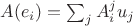 $A(e_i)=\sum_j A^j_i u_j$