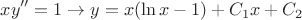 $$xy''=1\to y=x(\ln x-1)+C_1x+C_2$$