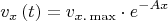 \[
v_x \left( t \right) = v_{x.\max }  \cdot e^{ - Ax} 
\]
