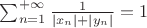 $\sum_{n=1}^{+\infty}\frac{1}{|x_n| + |y_n|} = 1$