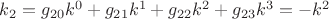 $k_{2}=g_{2 0}k^{0}+g_{2 1}k^{1}+g_{2 2}k^{2}+g_{2 3}k^{3}=-k^{2}$