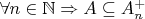 $\forall n \in \mathbb N \Rightarrow A \subseteq A^+_n$