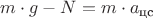 $m \cdot g - N = m \cdot  a_{\text {цс}}$