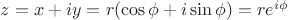 $z=x+iy=r(\cos\phi+i\sin\phi)=re^{i\phi}$