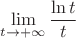 $\displaystyle\lim\limits_{t\to+\infty}{\ln t\over t}$