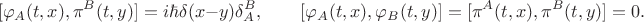 $$[\varphi_A(t,x), \pi^B(t,y)]=i\hbar\delta(x-y)\delta^B_A,\qquad [\varphi_A(t,x), \varphi_B(t,y)]=[\pi^A(t,x), \pi^B(t,y)]=0.$$