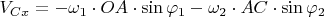$V_{Cx}=-\omega_{1}\cdot OA  \cdot \sin \varphi_{1}-\omega_{2}\cdot AC \cdot \sin \varphi_{2}
$