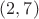 $(2, 7)$