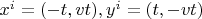 $ x^i=(-t,vt), y^i=(t, -vt) $