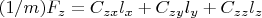 $(1/m)F_z=C_{zx}l_x+C_{zy}l_y+C_{zz}l_z$
