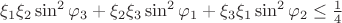 $\xi_1 \xi_2 \sin^2 \varphi_3 + \xi_2 \xi_3 \sin^2 \varphi_1+ \xi_3 \xi_1 \sin^2 \varphi_2 \le \frac{1}{4}$