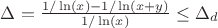 $\Delta=\frac {1/\ln(x)-1/\ln(x+y)} {1/\ln(x)} \leq \Delta_d$