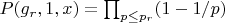 $P(g_r,1,x)=\prod_{p \leq p_r}(1-1/p)$